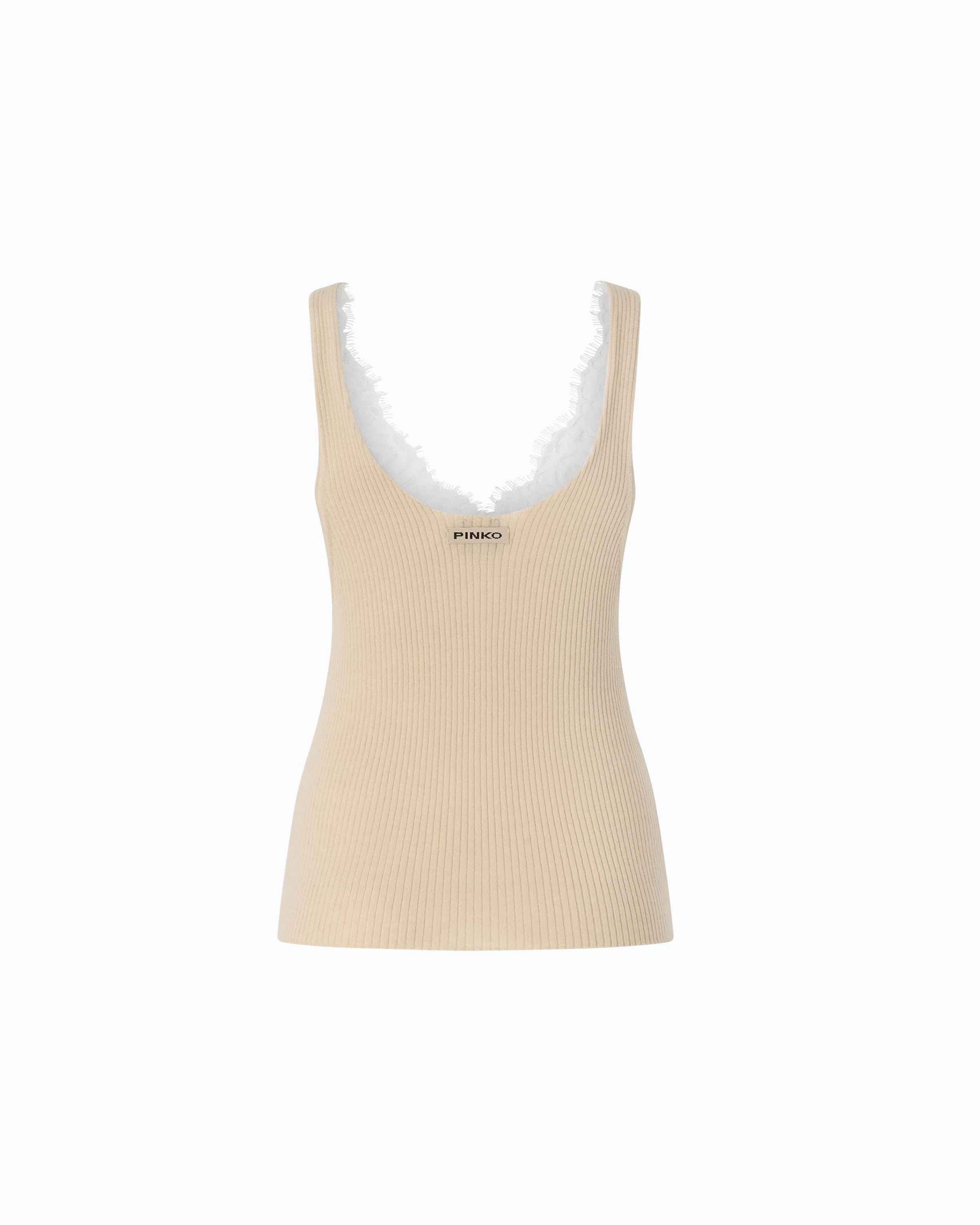 Vest top in silk and cashmere blend with lace neck - Image 6