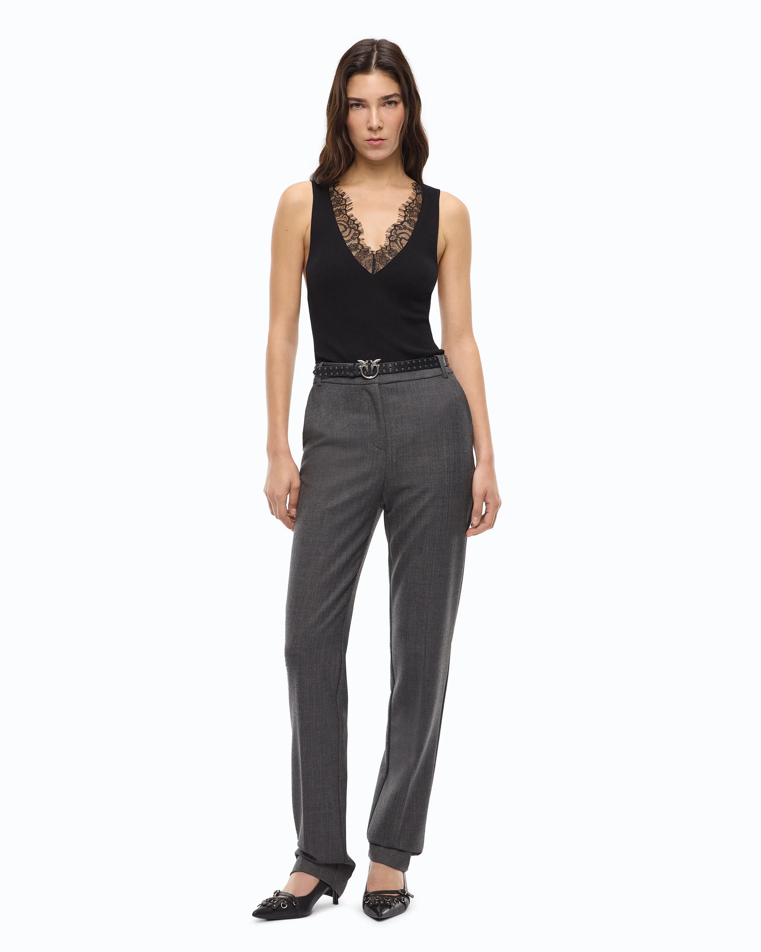 Vest top in silk and cashmere blend with lace neck - Image 2