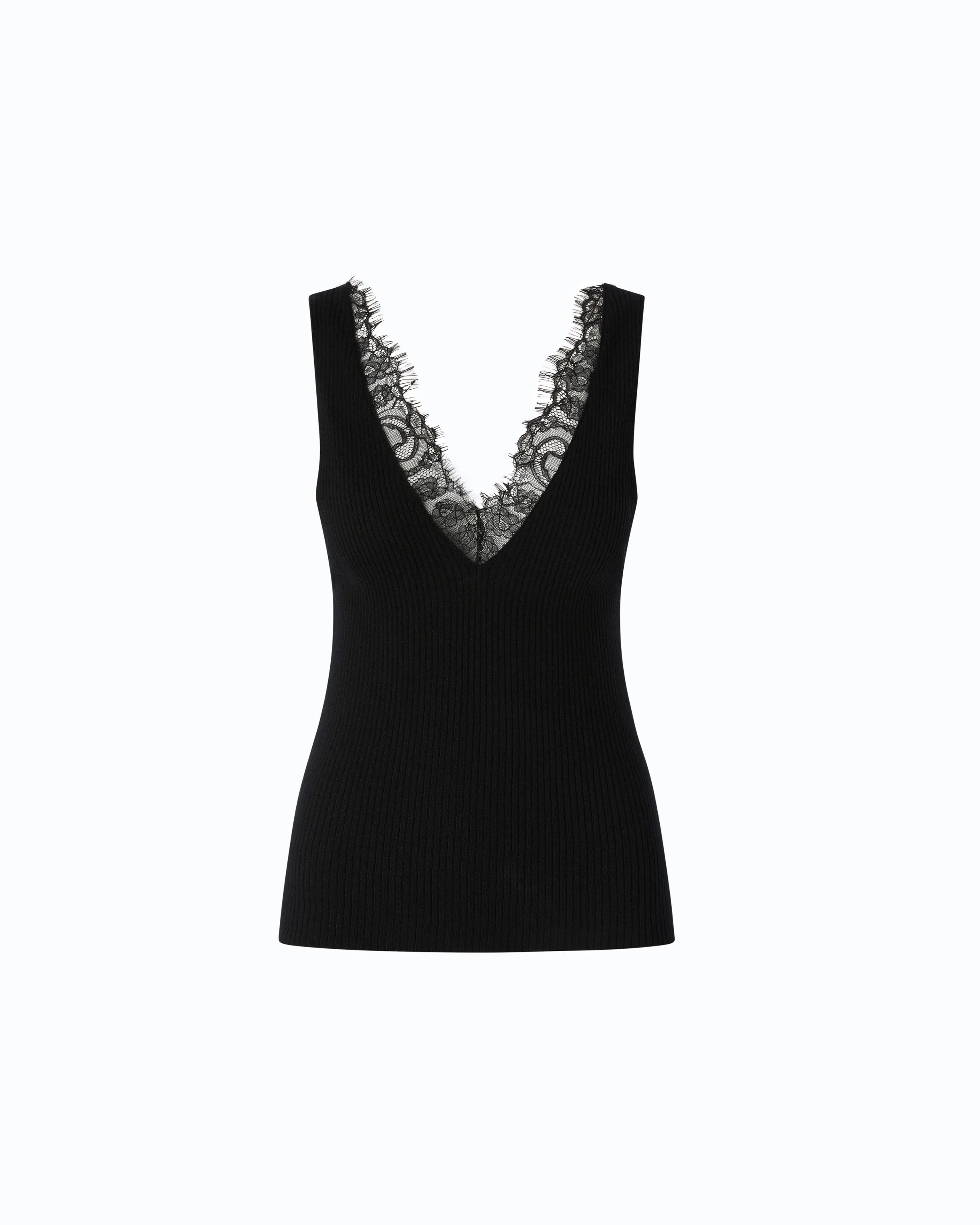 Vest top in silk and cashmere blend with lace neck - Image 5