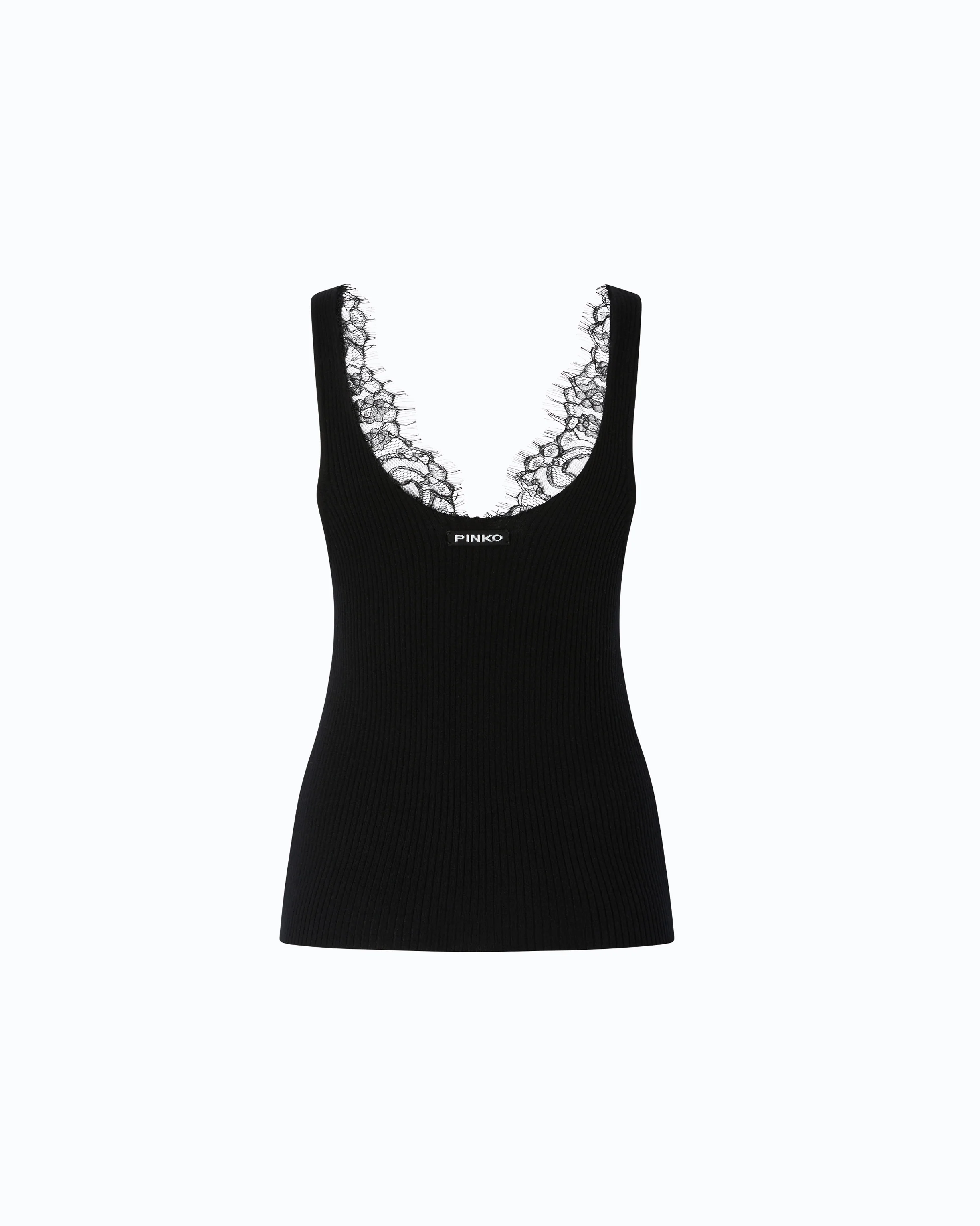 Vest top in silk and cashmere blend with lace neck - Image 6