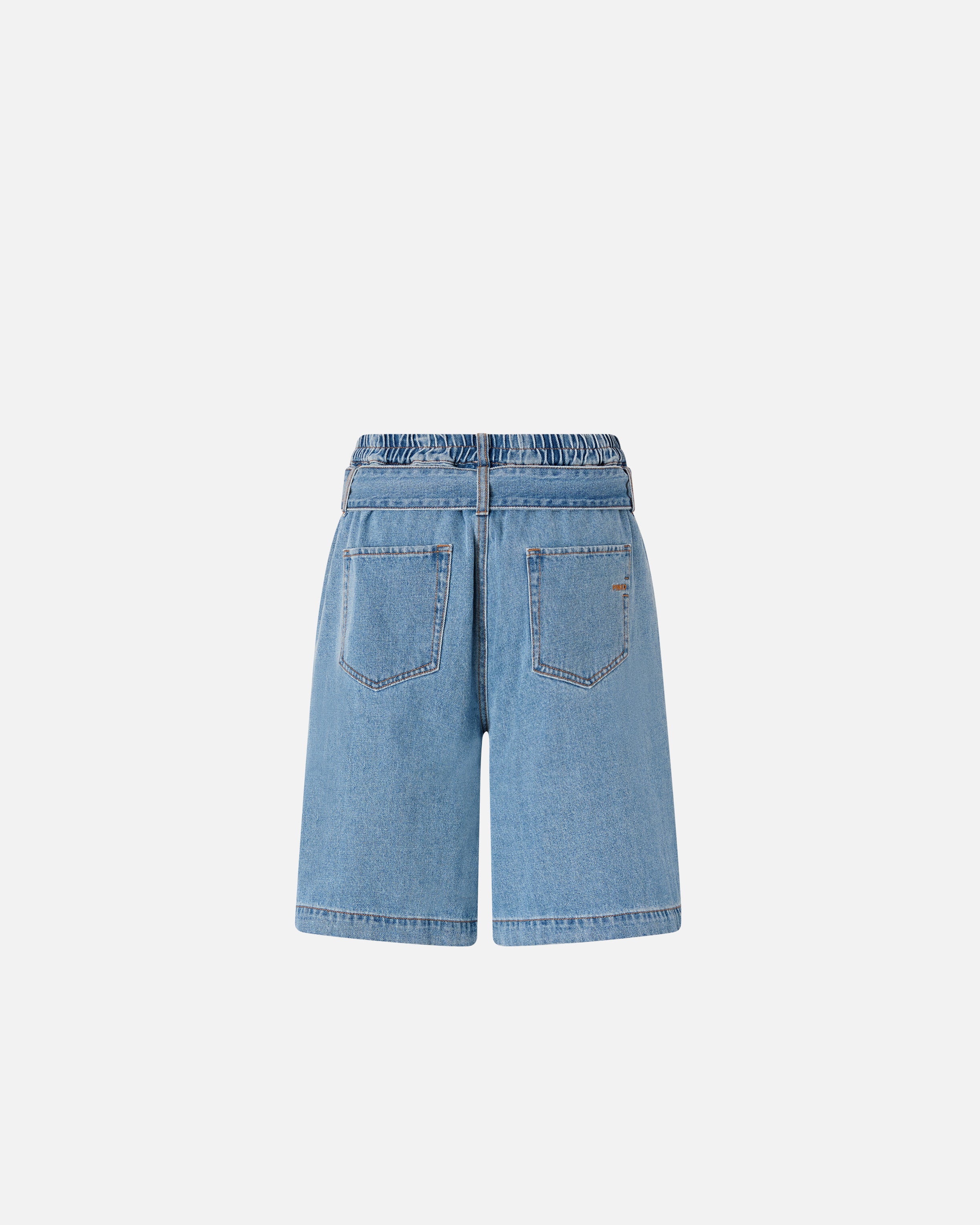 Wide-leg denim Bermuda shorts with belt - Image 6