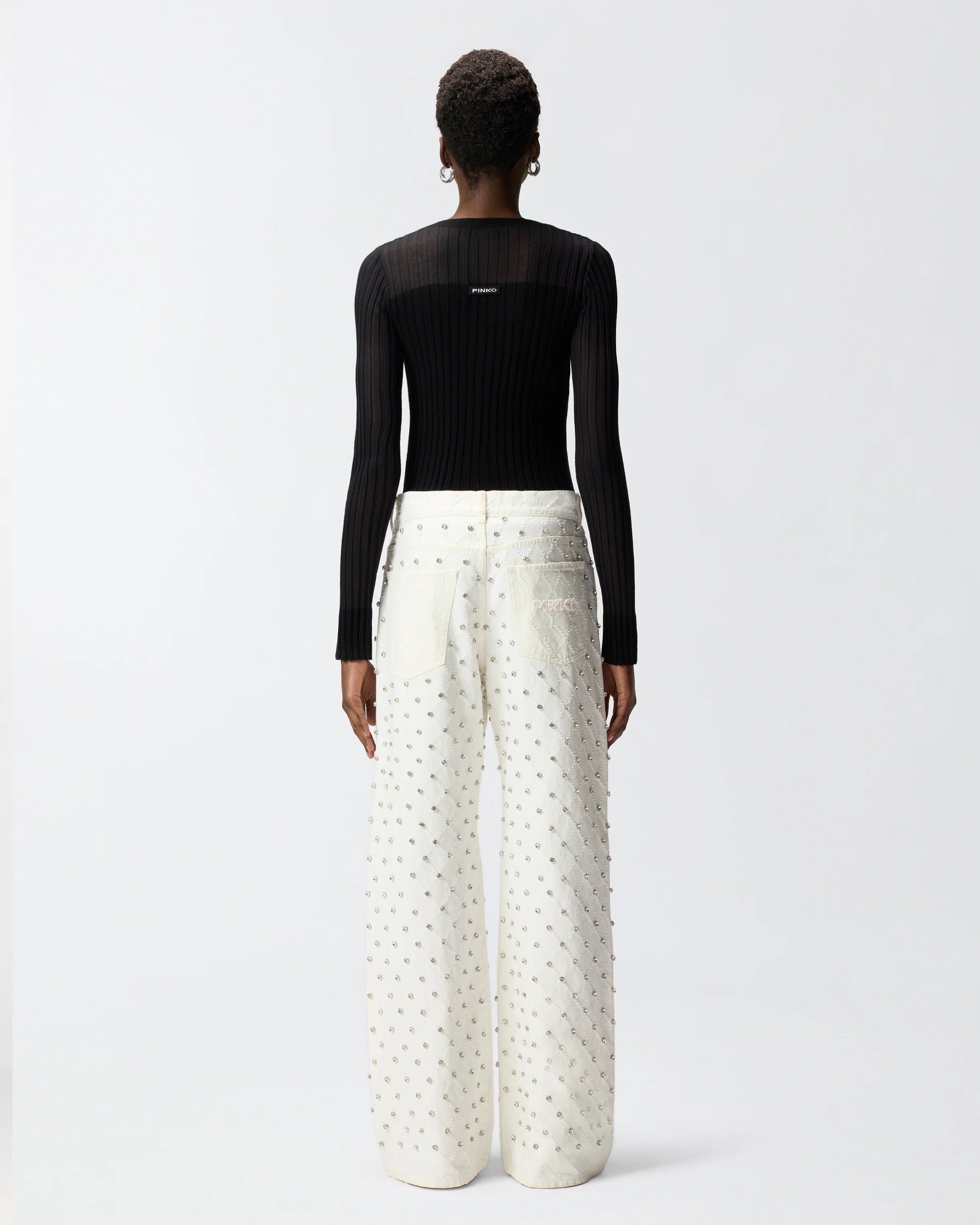 Wide-leg jeans with diamond pattern and rhinestones - Image 3