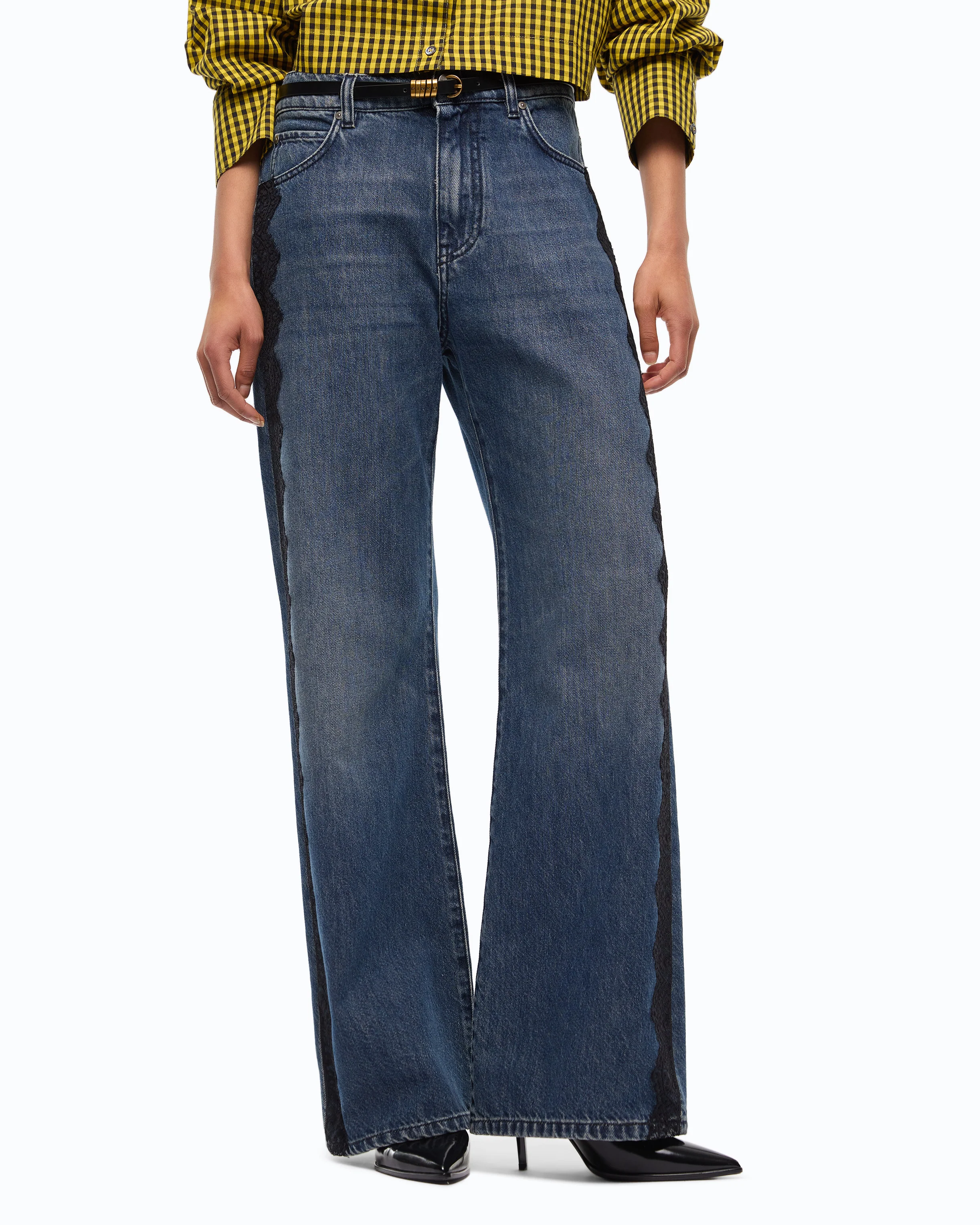Wide-leg jeans with lace trim - Image 2