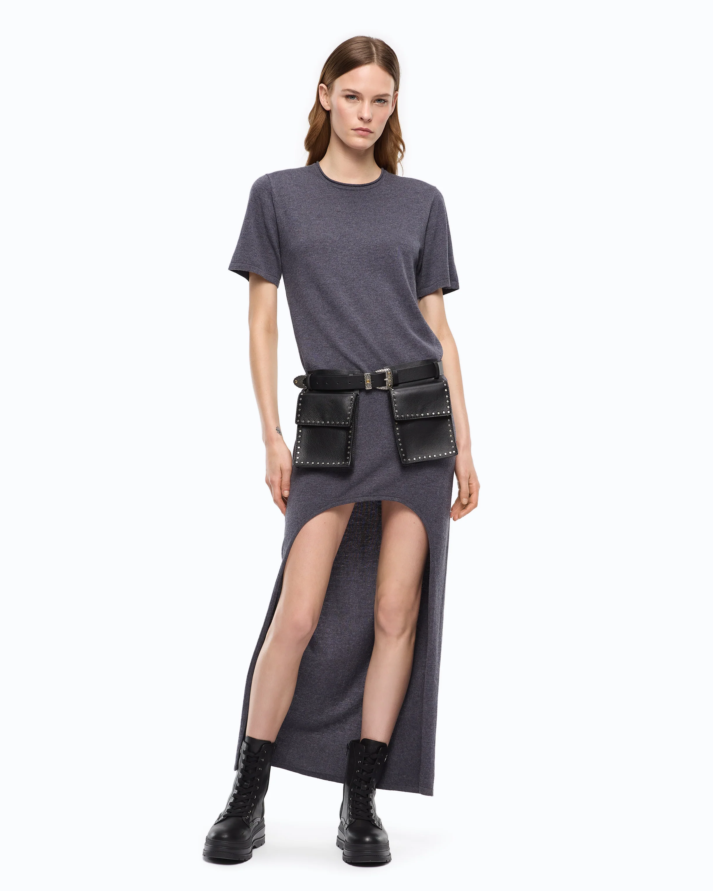 Wool-blend dress with longer back