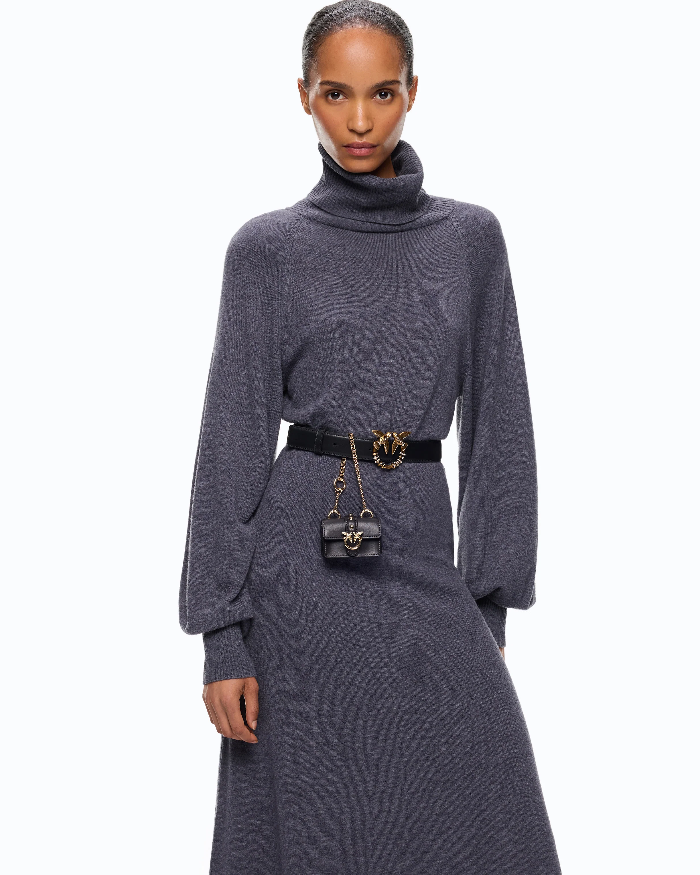Wool-blend turtleneck midi dress