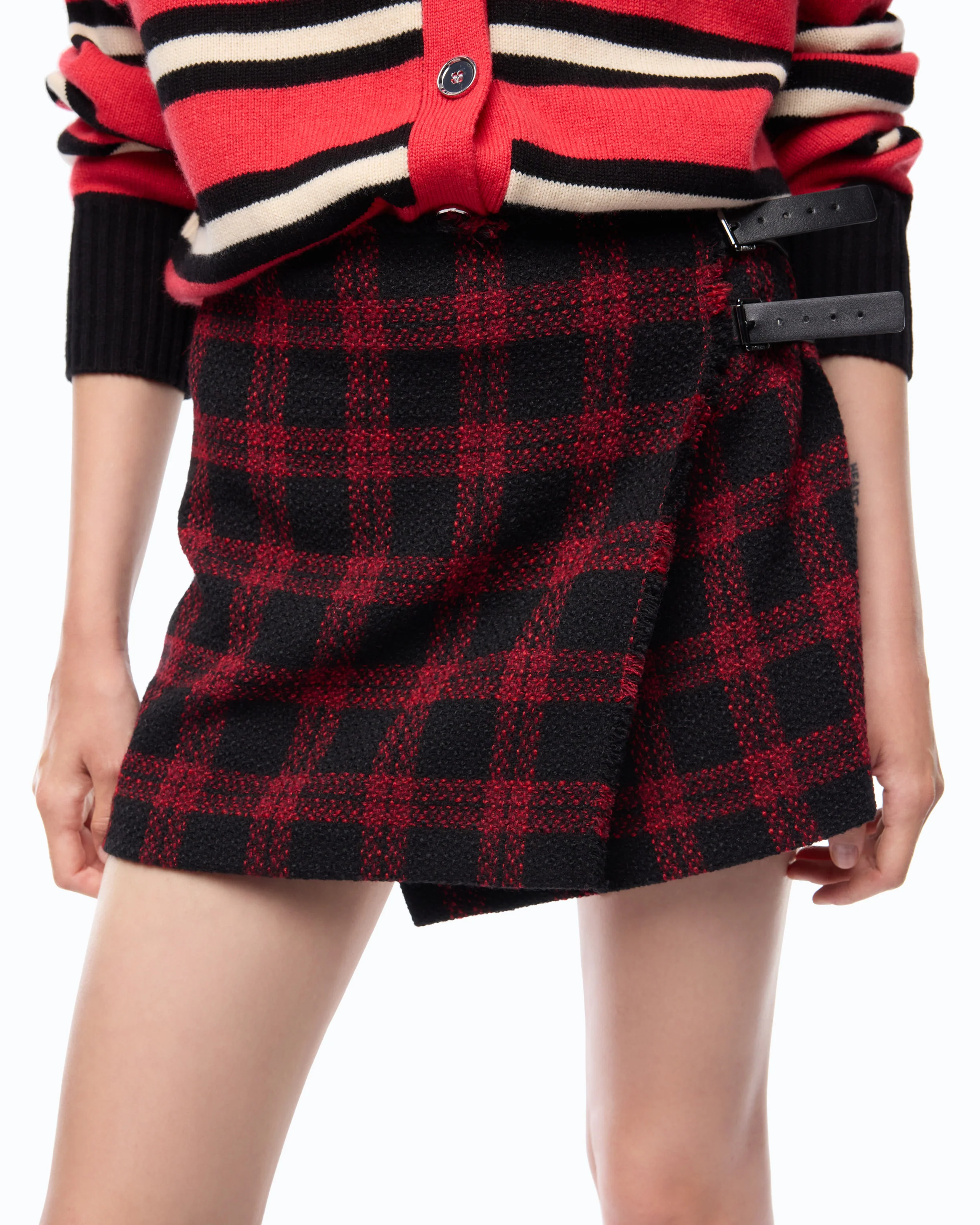 Wrap mini skirt with check pattern - Image 3